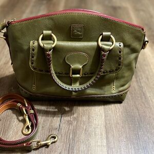 Dooney & Bourke Olive and Red Leather Dome Satchel Florentine leather